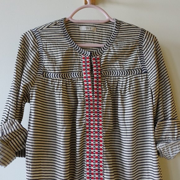 J Crew #08244 Embroidered Peasant  Stripe popover top Black Red Blouse 0 XS - Picture 15 of 16